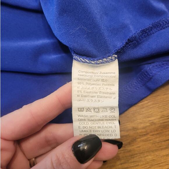 Blue Ruffle Blouse Large Short Sleeve Flutter Lace Trim Top - Picture 5 of 6